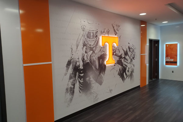 illuminated Tennessee Volunteers logo on wall