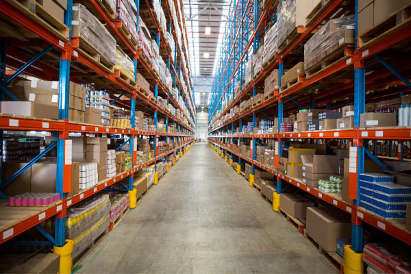 Warehouse with stocked shelves